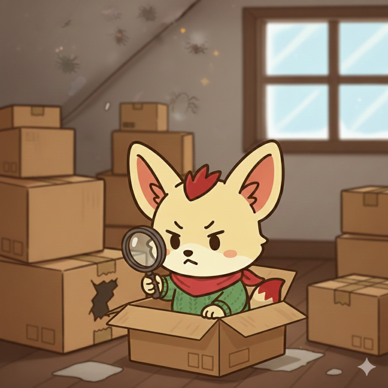 冬の段ボールに潜む害虫リスクを解説するフェネ助：松山市の害虫駆除プロ Noah's Ark LAB